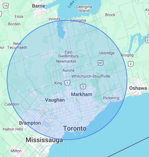 Map of our GTA service area